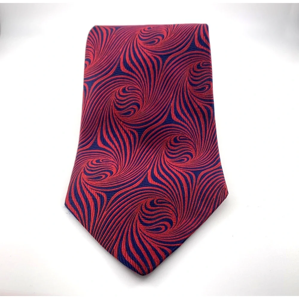 Geoffrey Beene Mens‎ Tie Black with Red Swirl Design 100% Silk Repp Neckwear